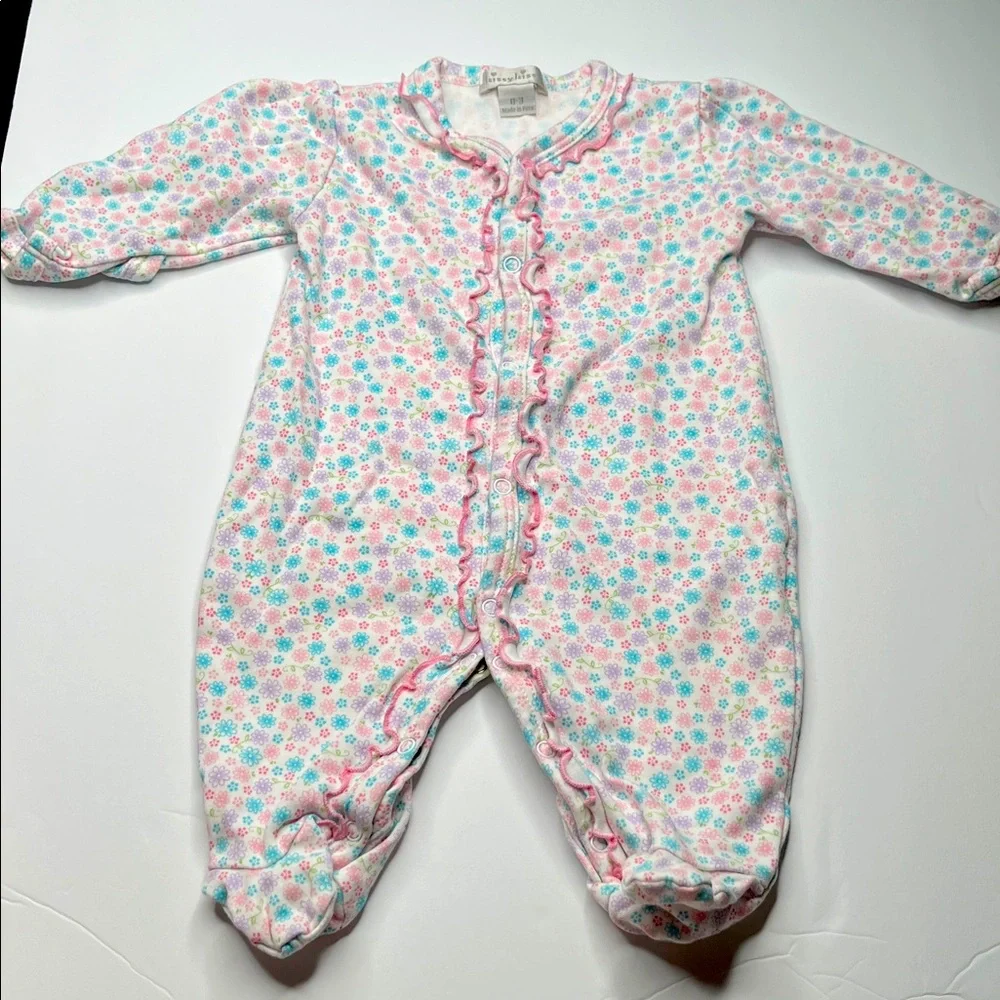 Kissy Kissy Pink and Blue Floral Footie 0-3m a34